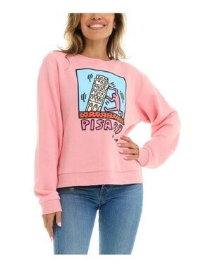 Keith Haring Womens Sweatshirt Pink "Pisa 89 Graphic" Crewneck Fleece Size M